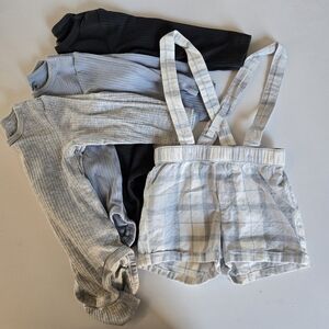 H&M Baby Bundle Suspender Shorts in Light Blue/White & 3 Ribbed Bodysuits 6m